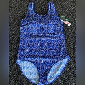 New Blue Patterned L.L. Bean women's sunblocking swimsuit size 18 W